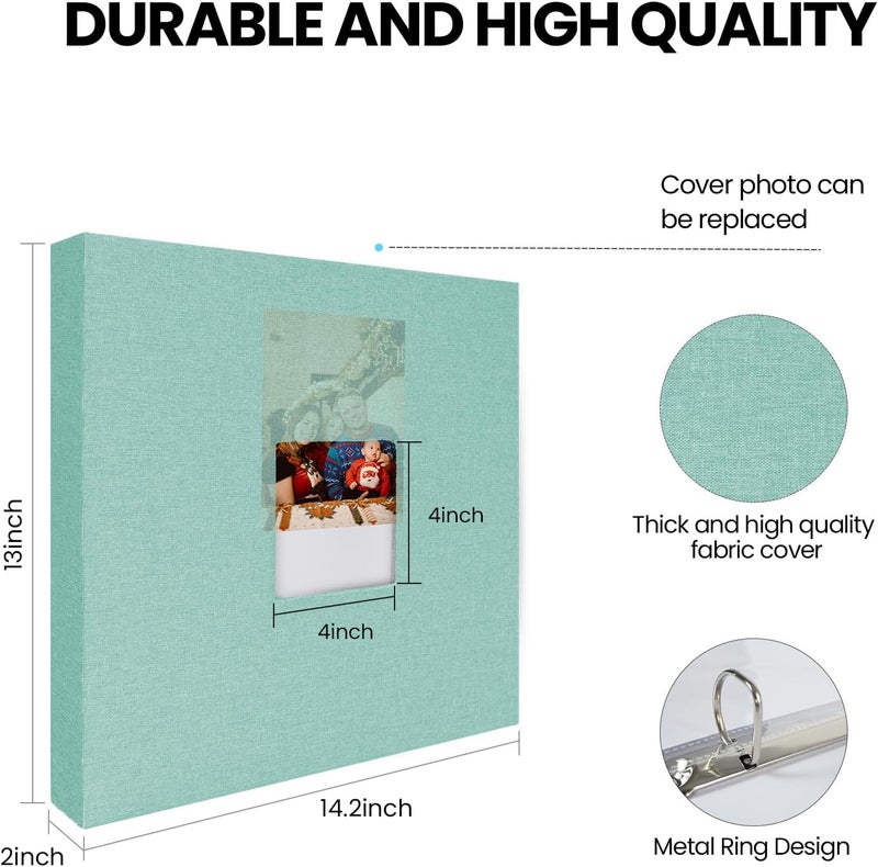 LUOCCHI 12x12 Inch Large 3 Ring Binder Scrapbook Album, Linen Cover Scrap Books 30 Pocket with Plastic Sleeves Protectors Display 60 Pages 12 x 12 Art Portfolio for Wedding Baby Adventure (Cyan Blue) - Image 3